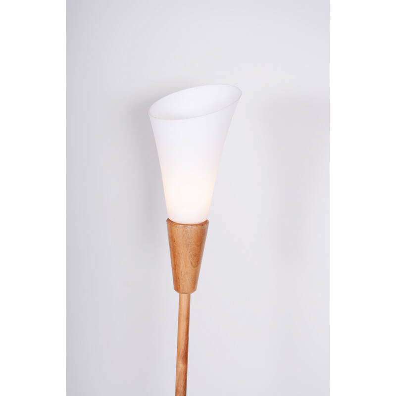 Vintage ash wood floor lamp for Úluv, Czechoslovakia 1960