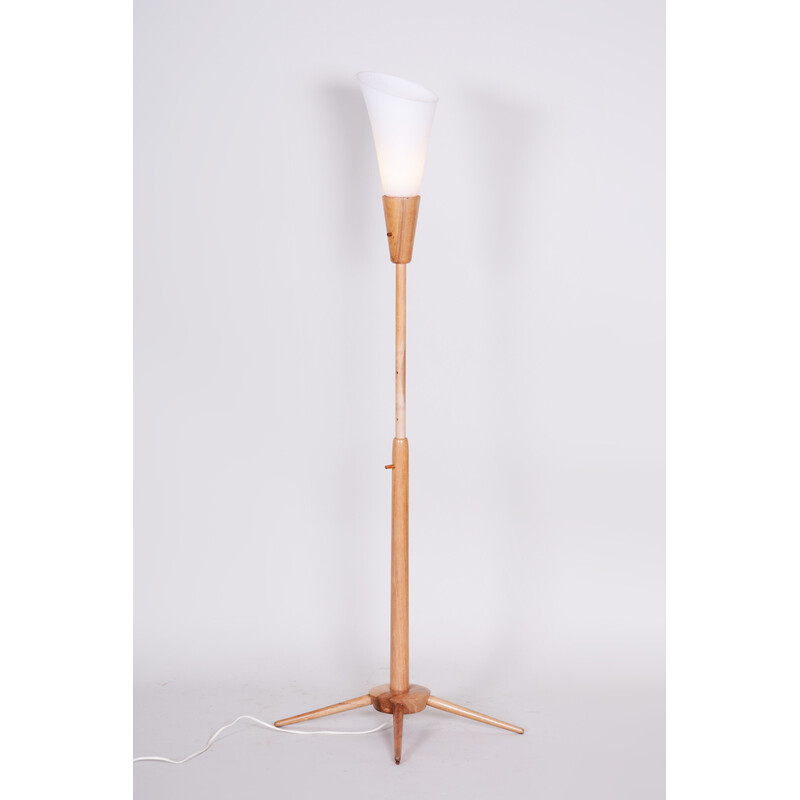 Vintage ash wood floor lamp for Úluv, Czechoslovakia 1960