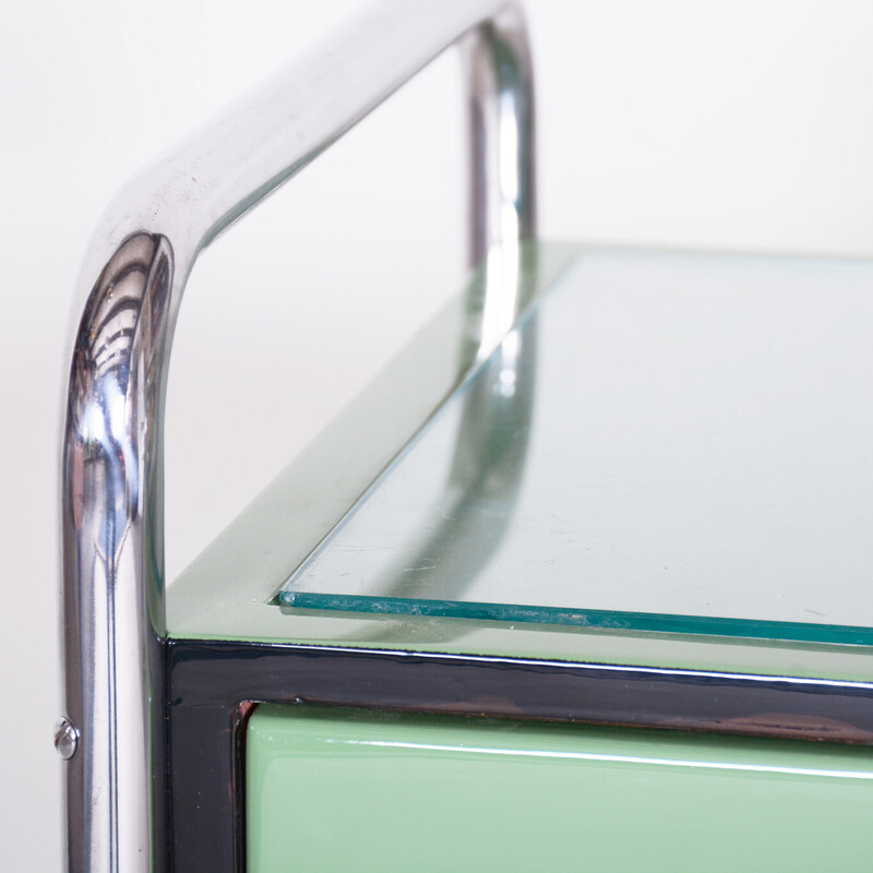 Pair of vintage Bauhaus bedside tables in chrome steel and lacquered wood, Czechoslovakia 1930