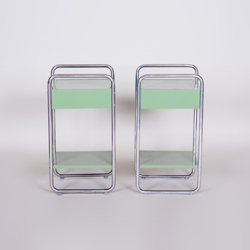 Pair of vintage Bauhaus bedside tables in chrome steel and lacquered wood, Czechoslovakia 1930