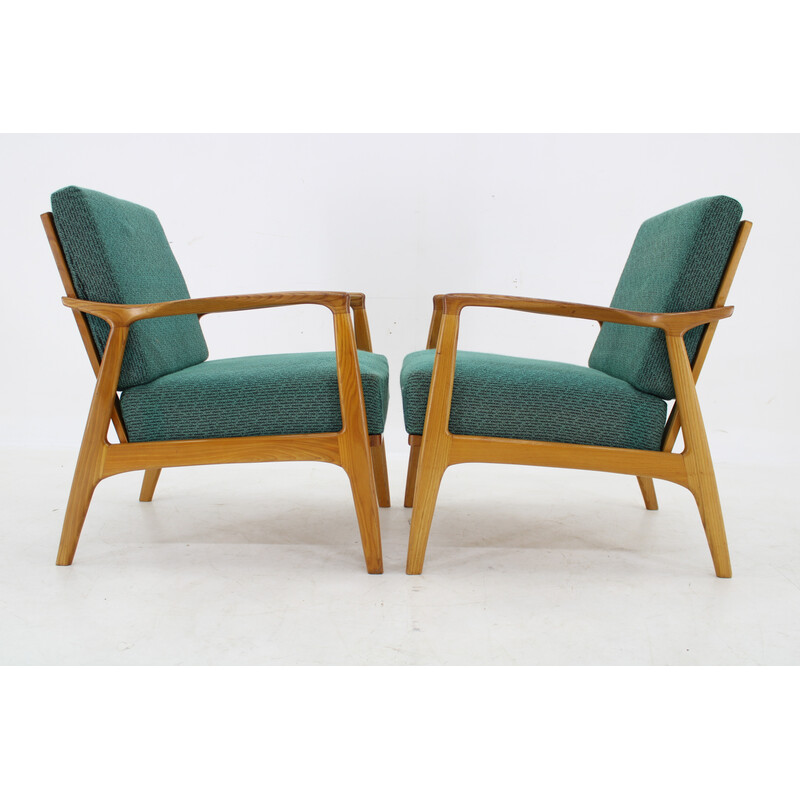 Pair of vintage ash wood armchairs for Drevotvar, Czechoslovakia 1970