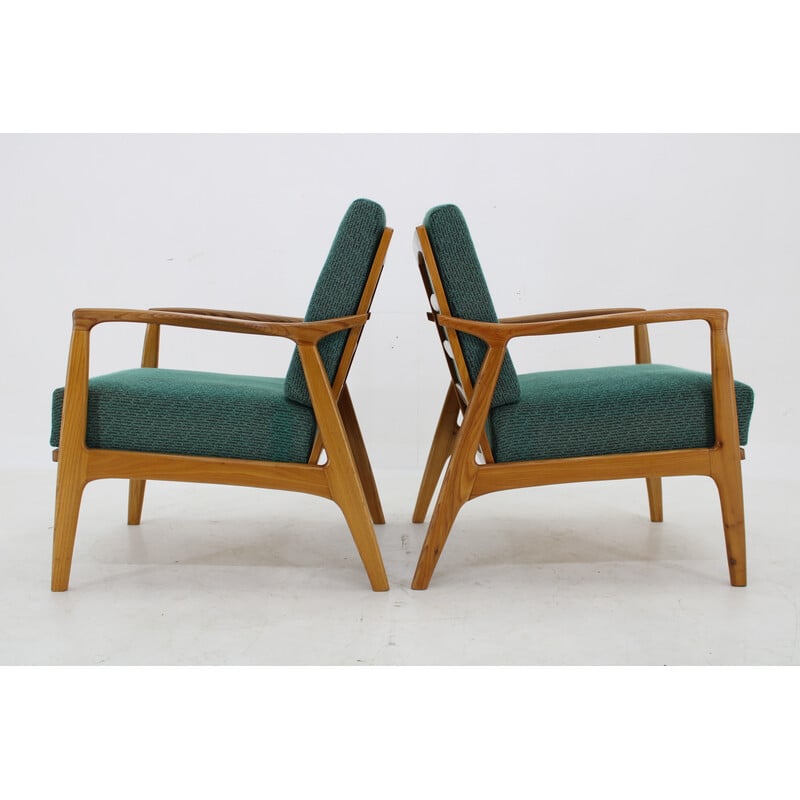 Paar vintage essenhouten fauteuils voor Drevotvar, Tsjecho-Slowakije 1970