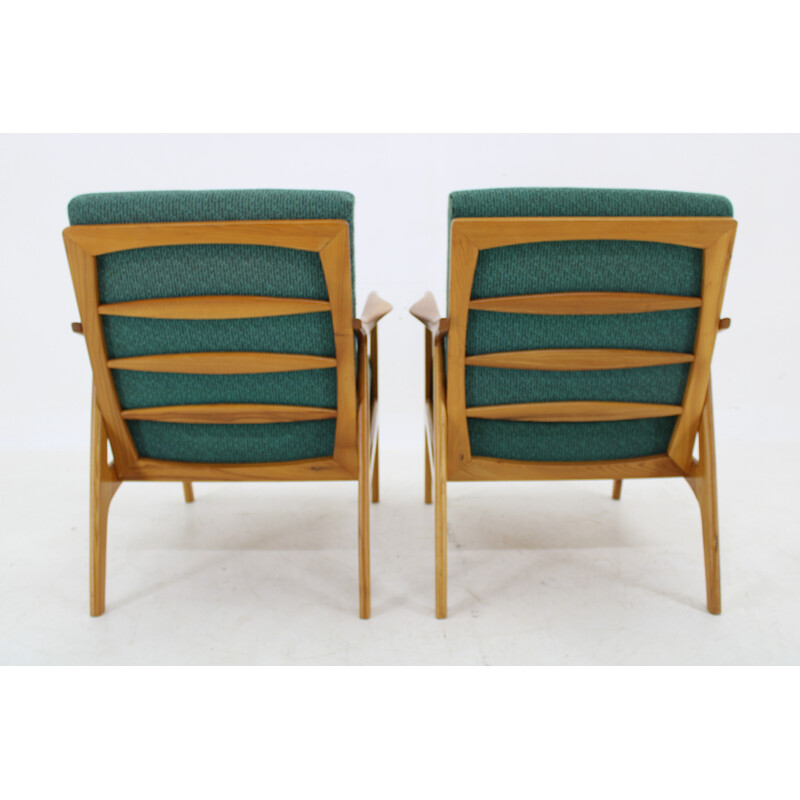 Paar vintage essenhouten fauteuils voor Drevotvar, Tsjecho-Slowakije 1970