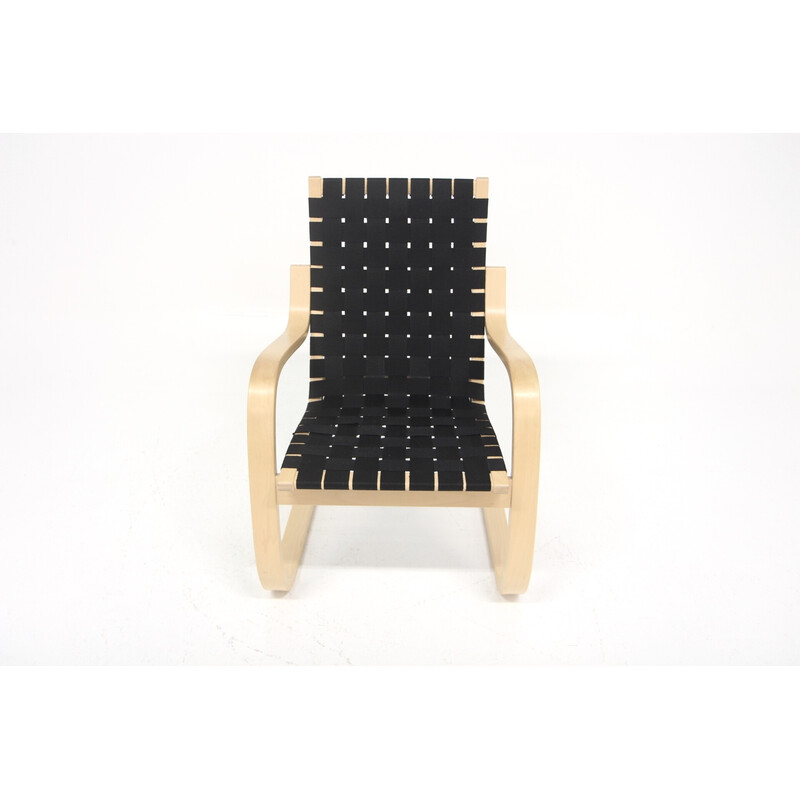 Vintage model 406 armchair in birch and fabric by Alver Alto for Artek, Finland 2000