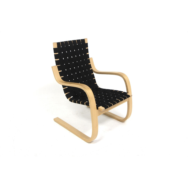 Vintage model 406 armchair in birch and fabric by Alver Alto for Artek, Finland 2000