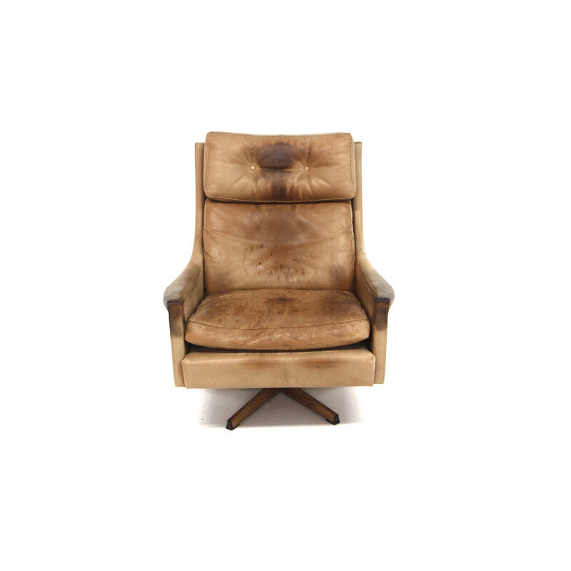 Vintage Minerva rotating armchair in rosewood and leather by Torbjørn Afdal, Sweden 1960