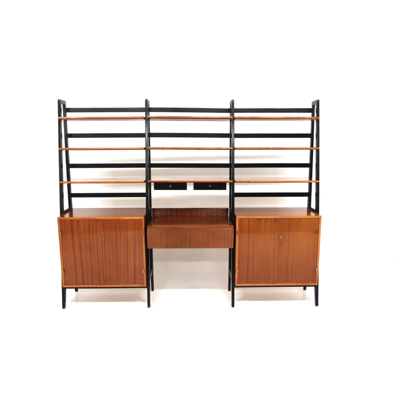 Vintage "triple" bookcase in mahogany and beech, Sweden 1960