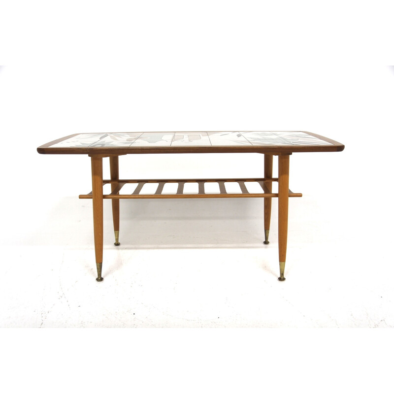 Table basse vintage en céramique et hêtre pour Edmund, Suède 1960