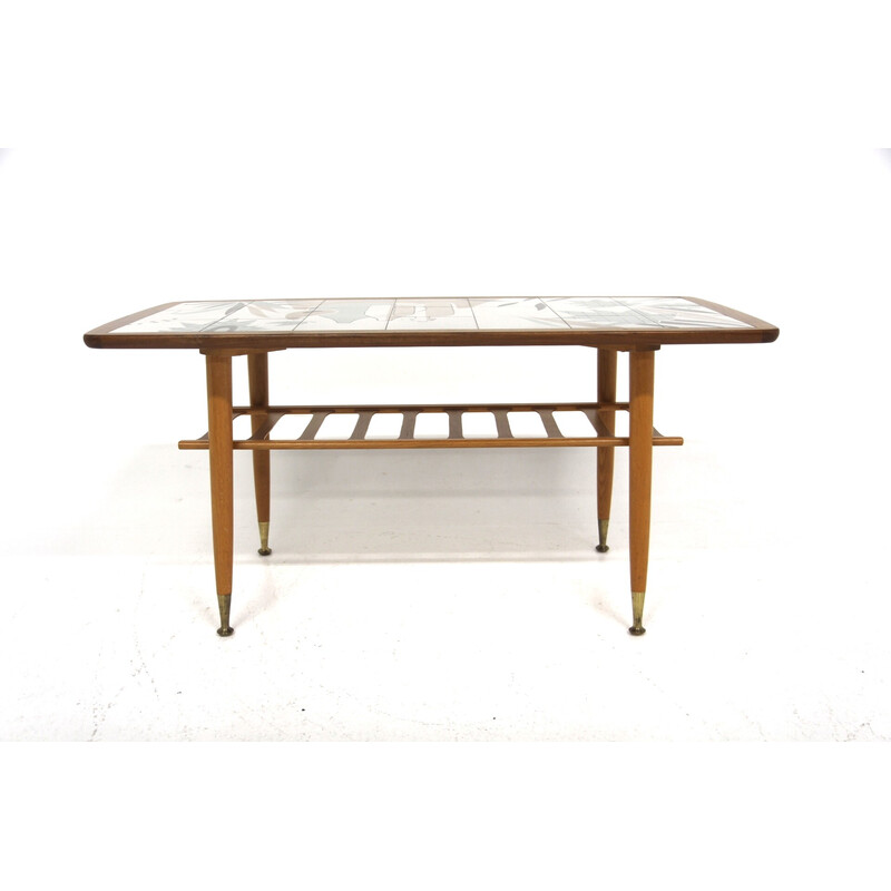 Vintage ceramic and beech coffee table for Edmund, Sweden 1960