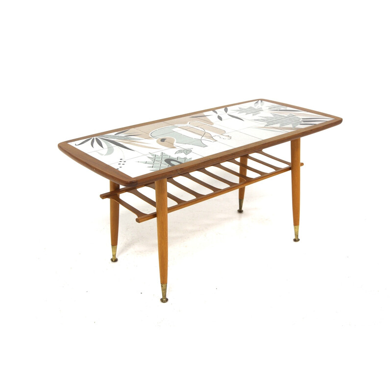 Table basse vintage en céramique et hêtre pour Edmund, Suède 1960