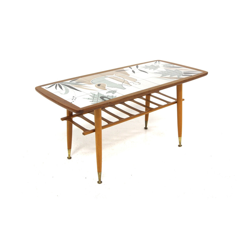 Vintage ceramic and beech coffee table for Edmund, Sweden 1960