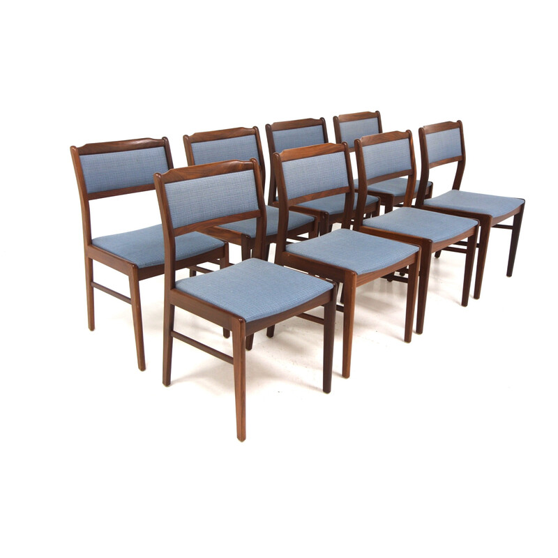 Set of 8 vintage teak and fabric chairs, Sweden 1960
