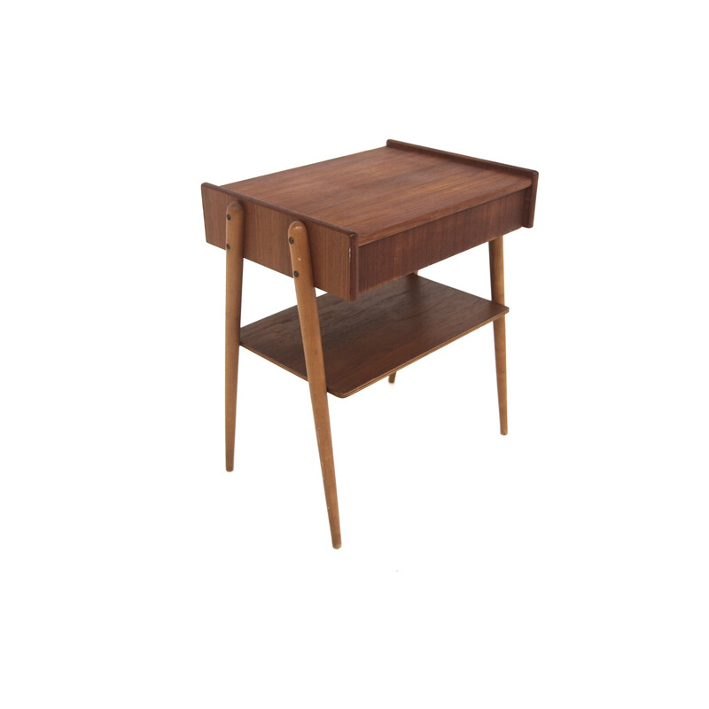 Vintage teak and beech bedside table for Ab Carlströms and Co Möbelfabrik, Sweden 1960