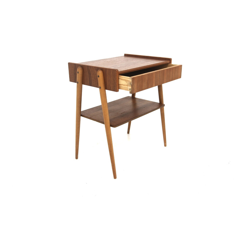 Vintage teak and beech bedside table for Ab Carlströms and Co Möbelfabrik, Sweden 1960