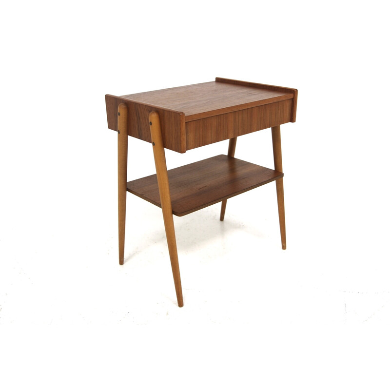 Vintage teak and beech bedside table for Ab Carlströms and Co Möbelfabrik, Sweden 1960