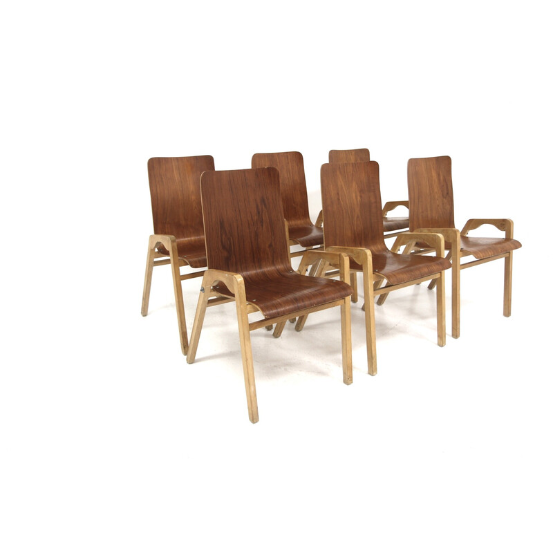 Set of 6 teak and beech chairs by Axel Larsson for Svängsta Stilmöbler, Sweden 1940