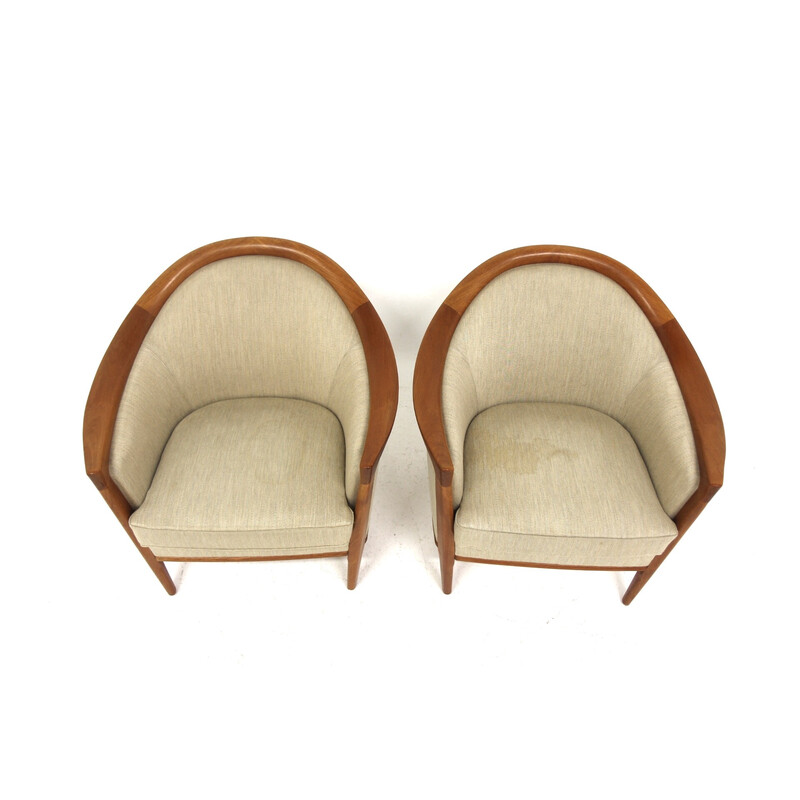 Paar vintage "Fabiola" fauteuils in teak en stof voor Bröderna Andersson, Zweden 1960