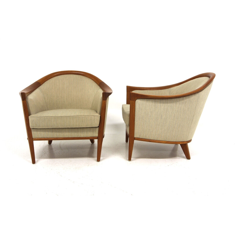 Pair of vintage "Fabiola" armchairs in teak and fabric for Bröderna Andersson, Sweden 1960