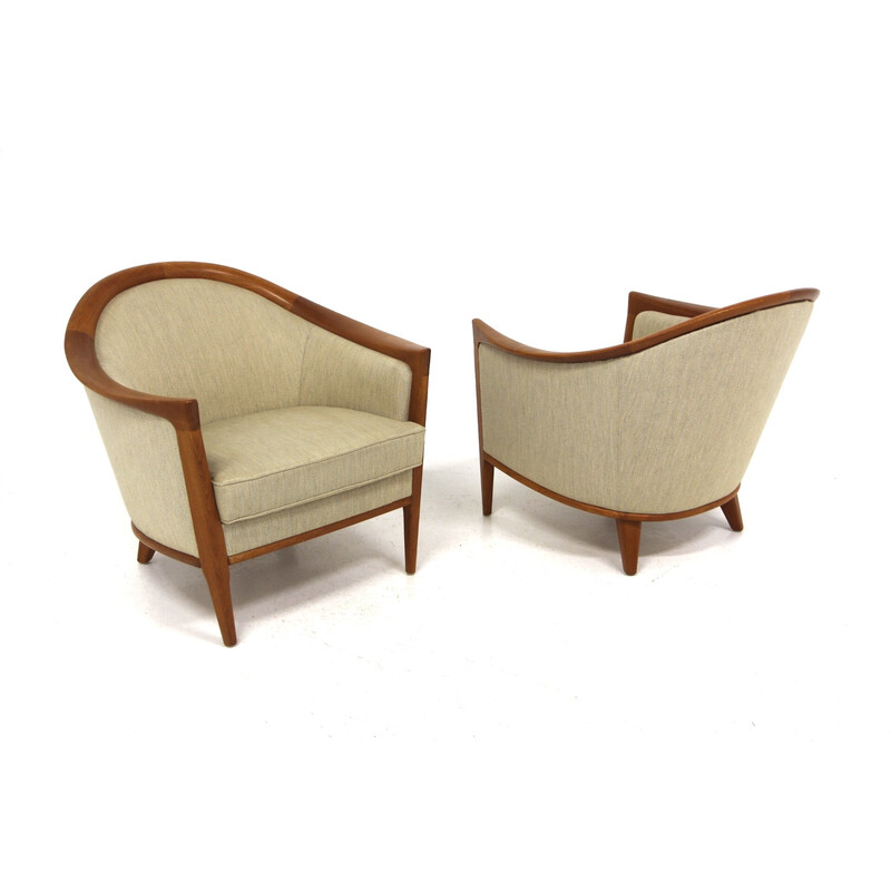 Pair of vintage "Fabiola" armchairs in teak and fabric for Bröderna Andersson, Sweden 1960