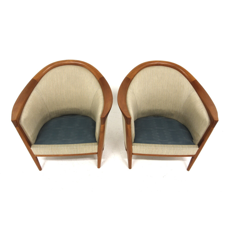 Paar vintage "Fabiola" fauteuils in teak en stof voor Bröderna Andersson, Zweden 1960