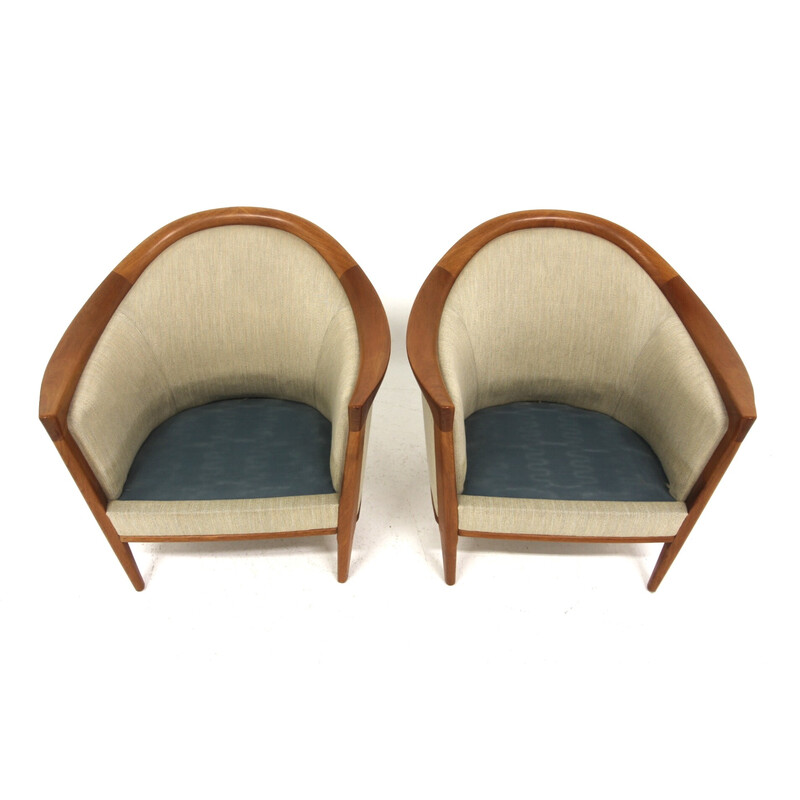 Pair of vintage "Fabiola" armchairs in teak and fabric for Bröderna Andersson, Sweden 1960