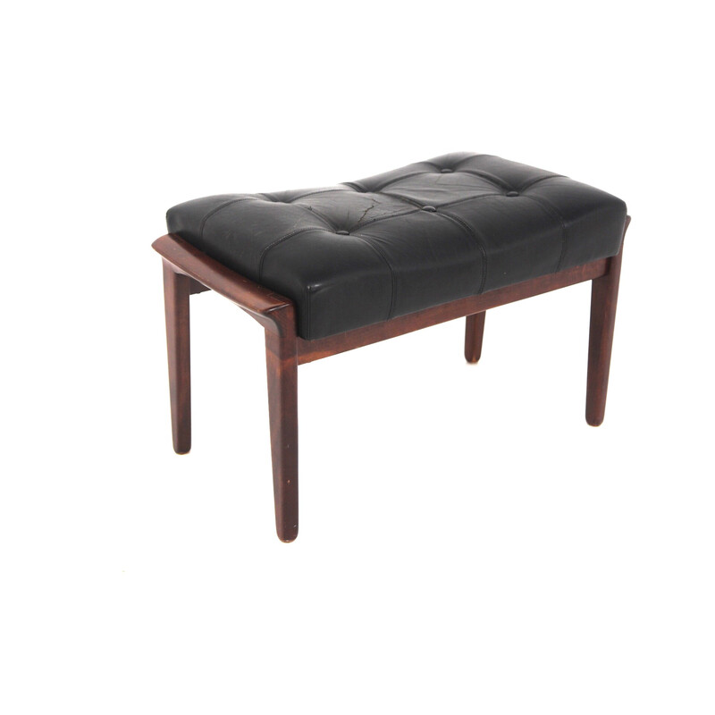 Vintage beech and leather footstool for Bröderna Andersson, Sweden 1960