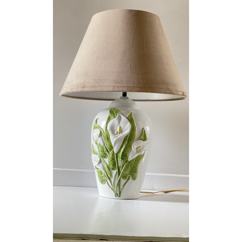 Vintage ceramic lamp with arum flowers, Italy 1980