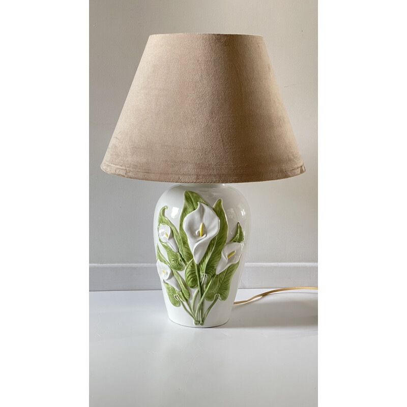 Vintage ceramic lamp with arum flowers, Italy 1980