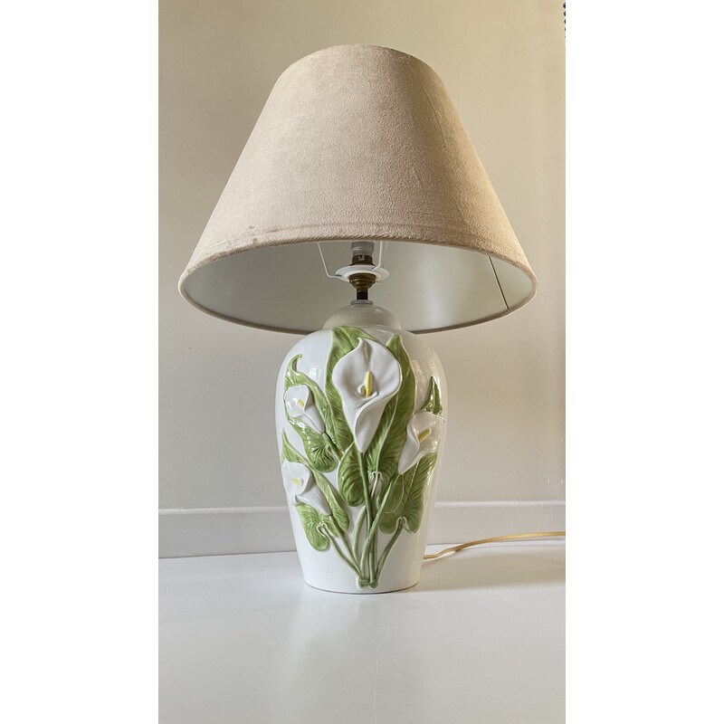 Lampe vintage en céramique aux fleurs d’arum, Italie 1980