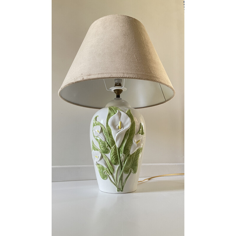 Vintage ceramic lamp with arum flowers, Italy 1980