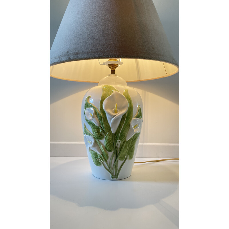 Vintage ceramic lamp with arum flowers, Italy 1980