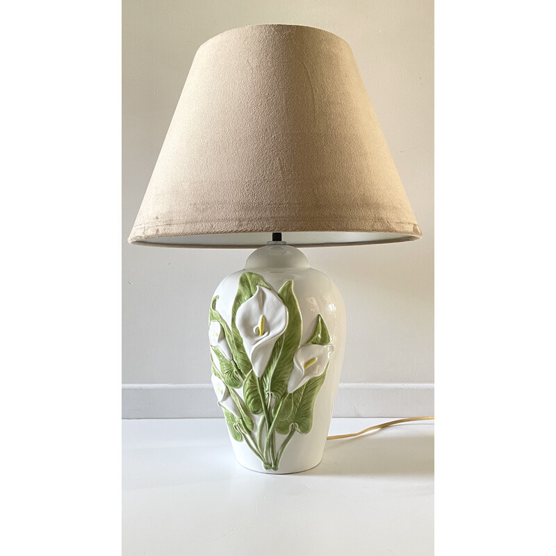 Vintage ceramic lamp with arum flowers, Italy 1980