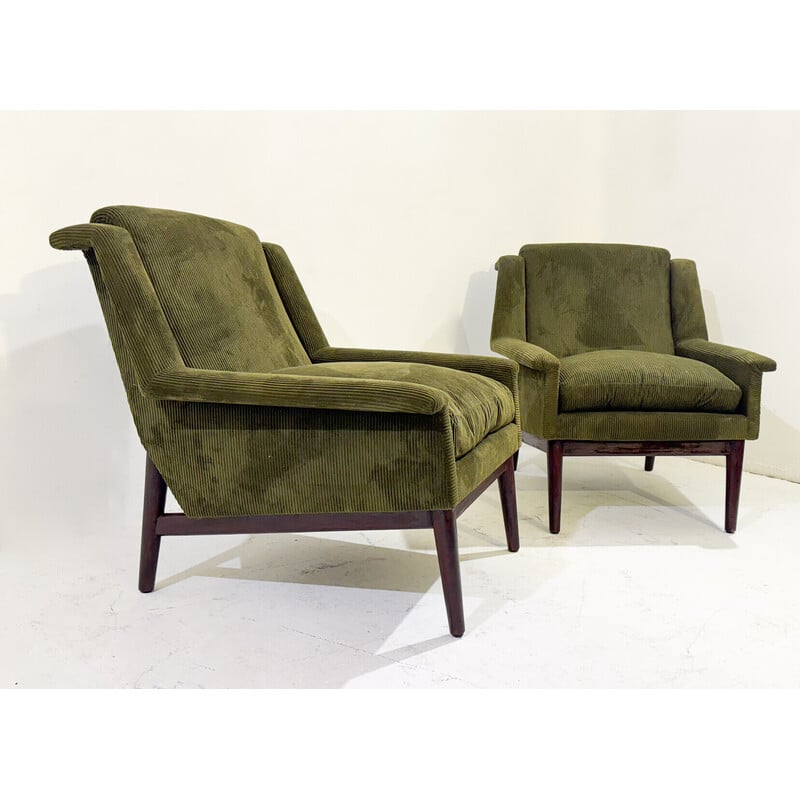 Paire de fauteuils vintage en velours vert, Italie 1960