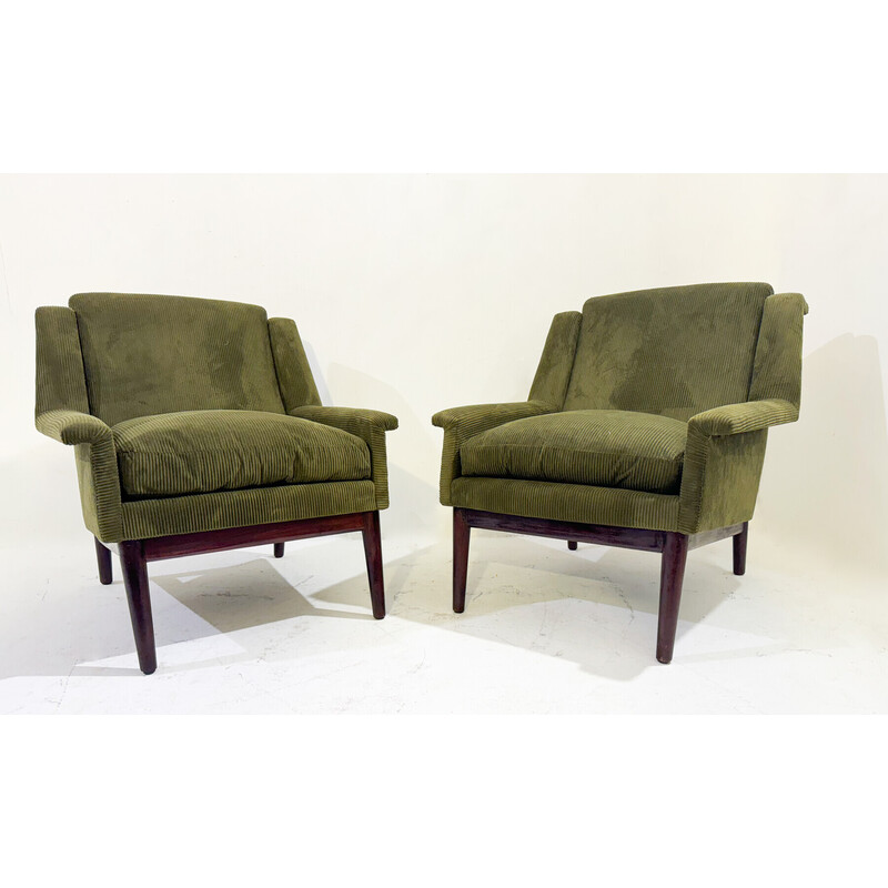 Paire de fauteuils vintage en velours vert, Italie 1960