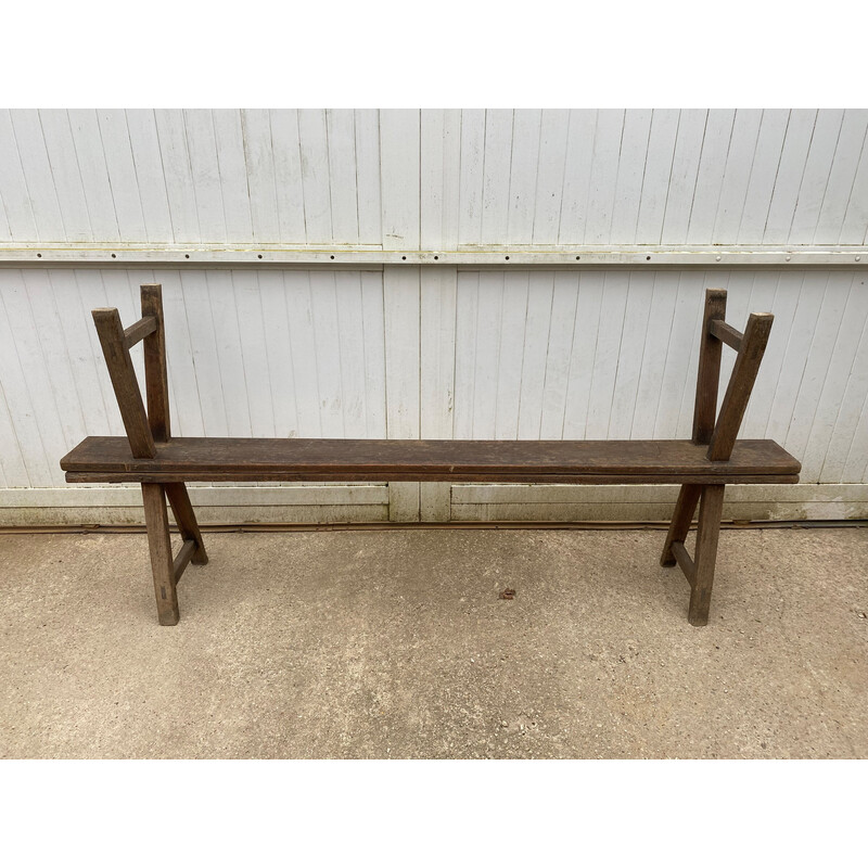 Pair of vintage solid oak farm benches, 1900