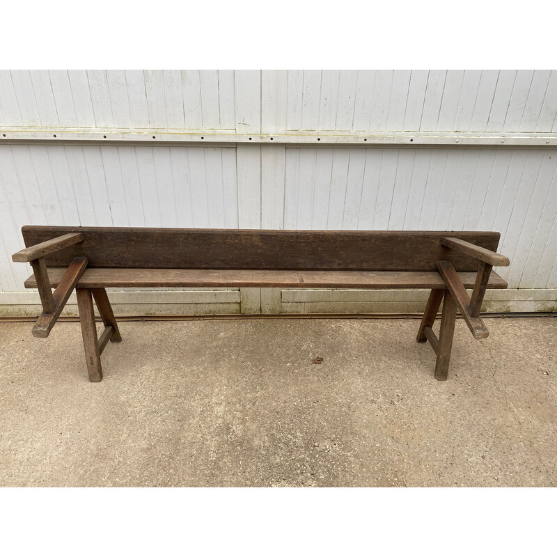 Pair of vintage solid oak farm benches, 1900