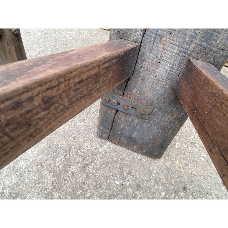 Pair of vintage solid oak farm benches, 1900