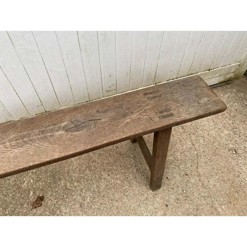 Pair of vintage solid oak farm benches, 1900