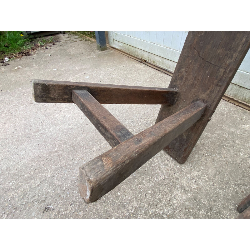Pair of vintage solid oak farm benches, 1900