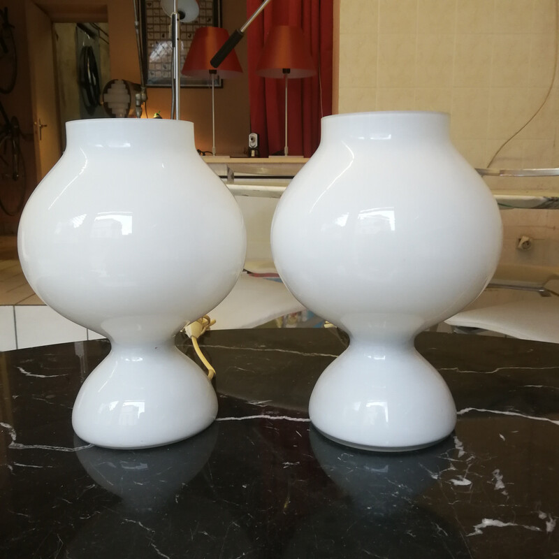 Pair of vintage Murano glass bedside lamps, Italy