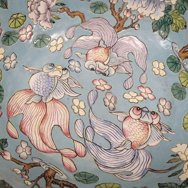 Bocal à poissons vintage "Famille Rosa" en porcelaine chinoise, Chine 1900