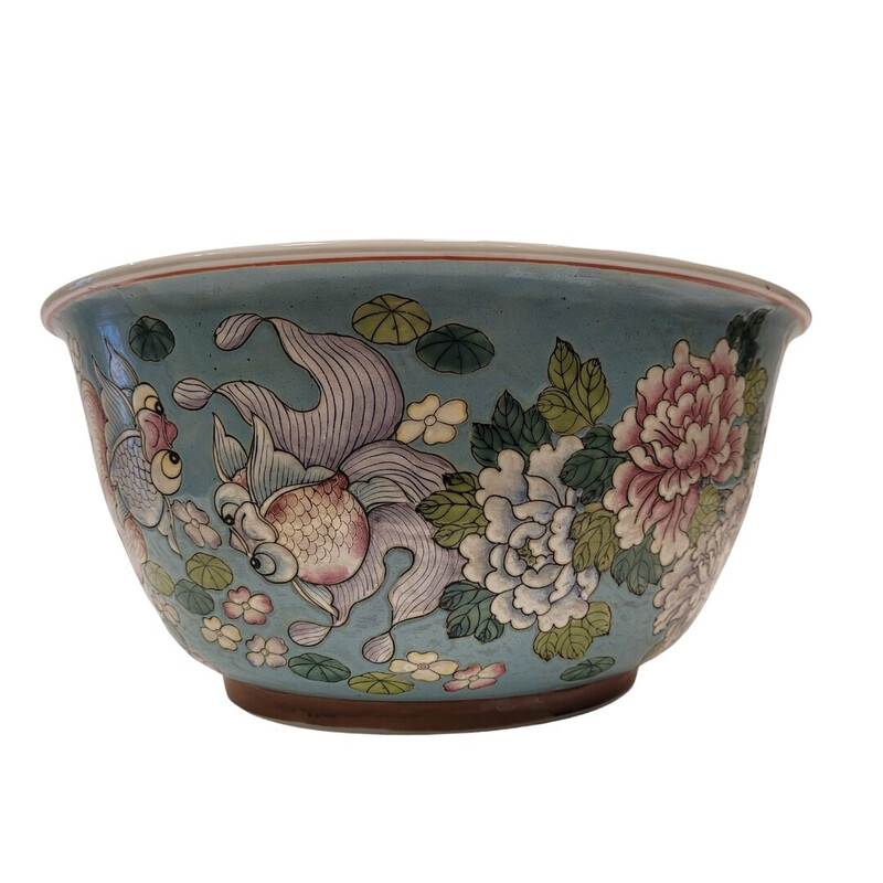 Bocal à poissons vintage "Famille Rosa" en porcelaine chinoise, Chine 1900