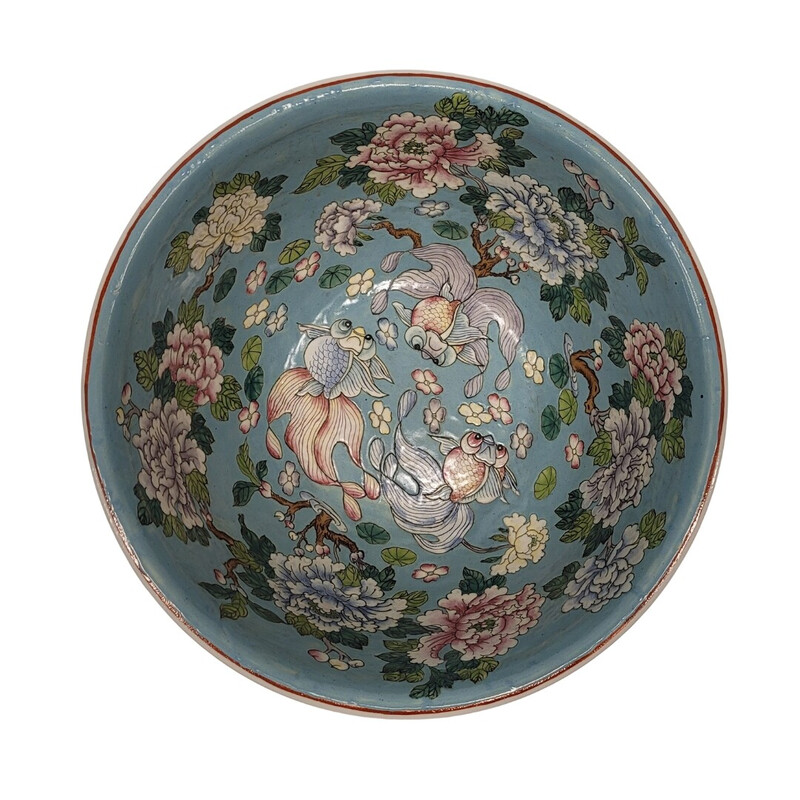 Bocal à poissons vintage "Famille Rosa" en porcelaine chinoise, Chine 1900