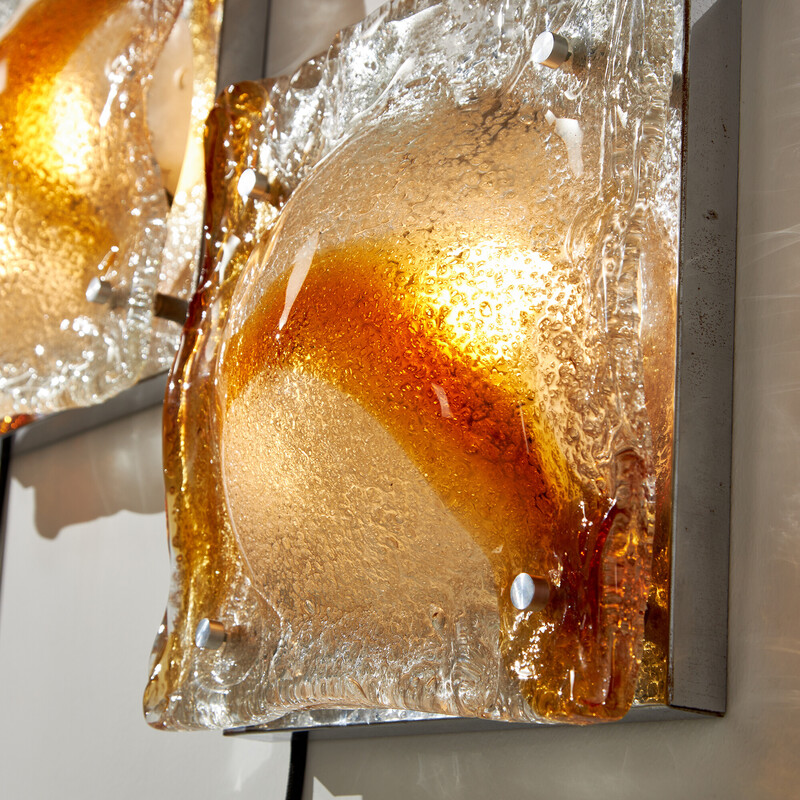 Vintage Murano glass and chrome metal wall lamp by Toni Zuccheri for Mazzega, Italy 1970