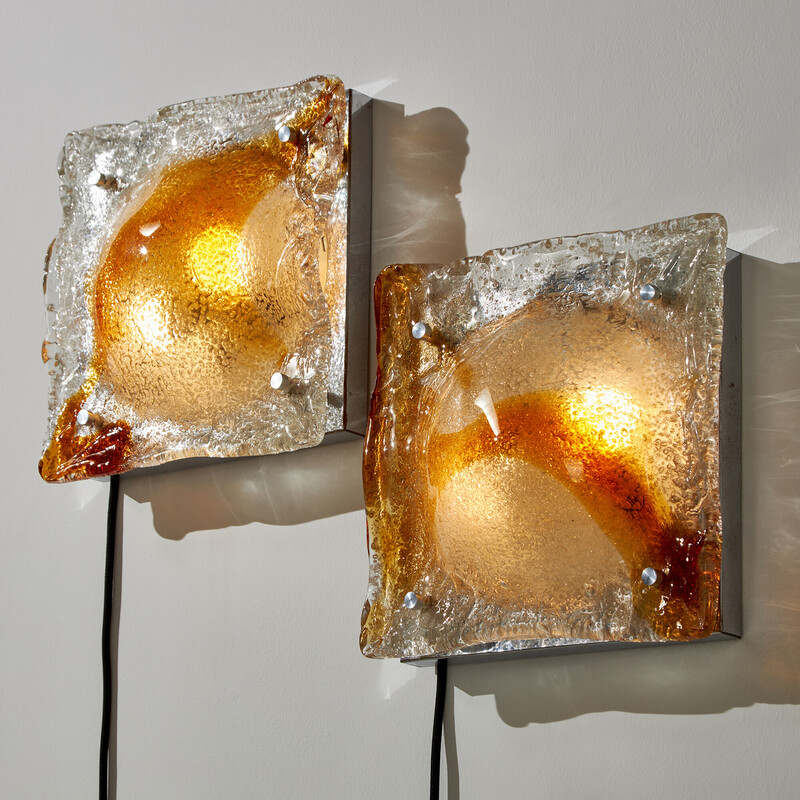 Vintage Murano glass and chrome metal wall lamp by Toni Zuccheri for Mazzega, Italy 1970
