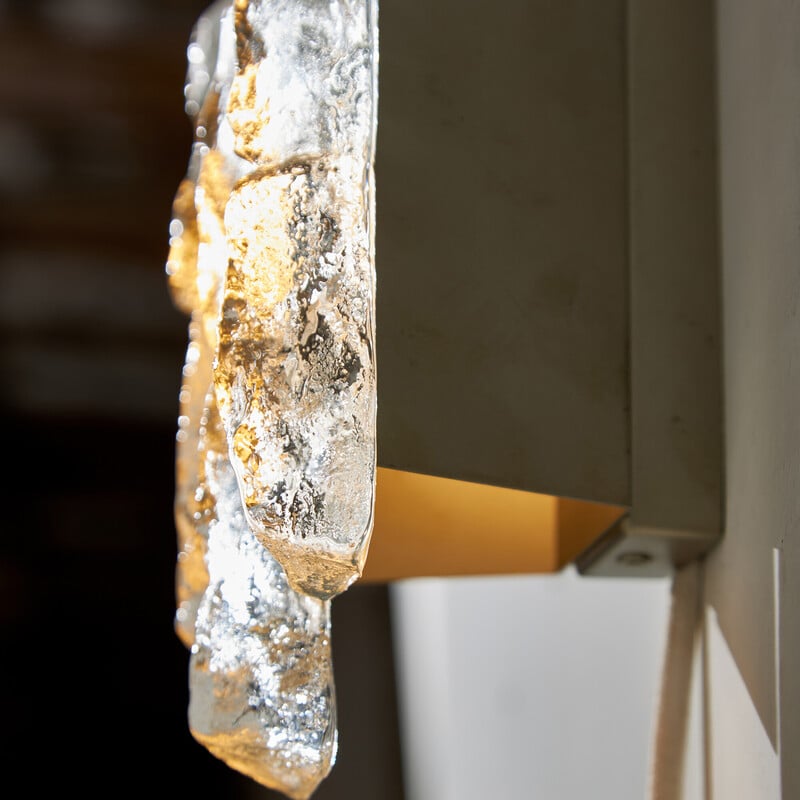 Vintage ice crystal and metal wall lamp by Julius Theodore Kalmar, 1960