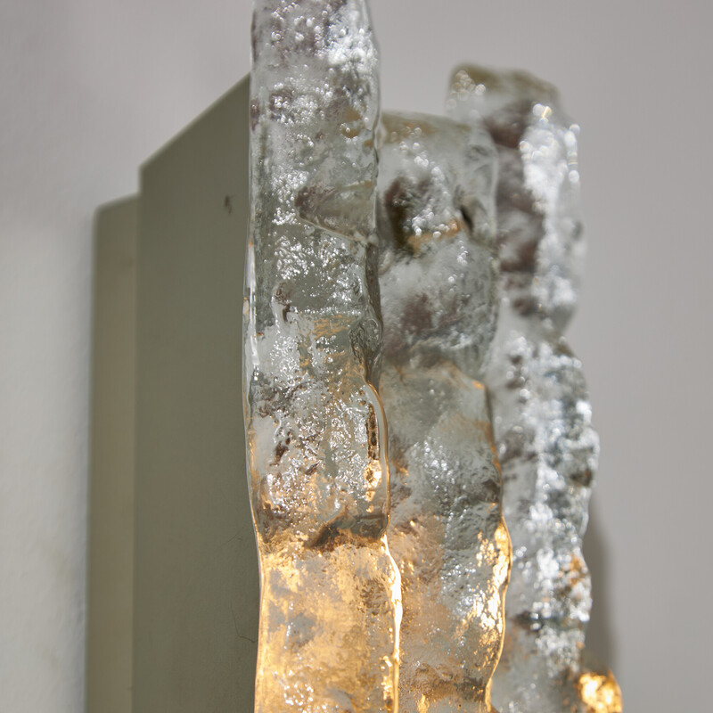 Vintage ice crystal and metal wall lamp by Julius Theodore Kalmar, 1960
