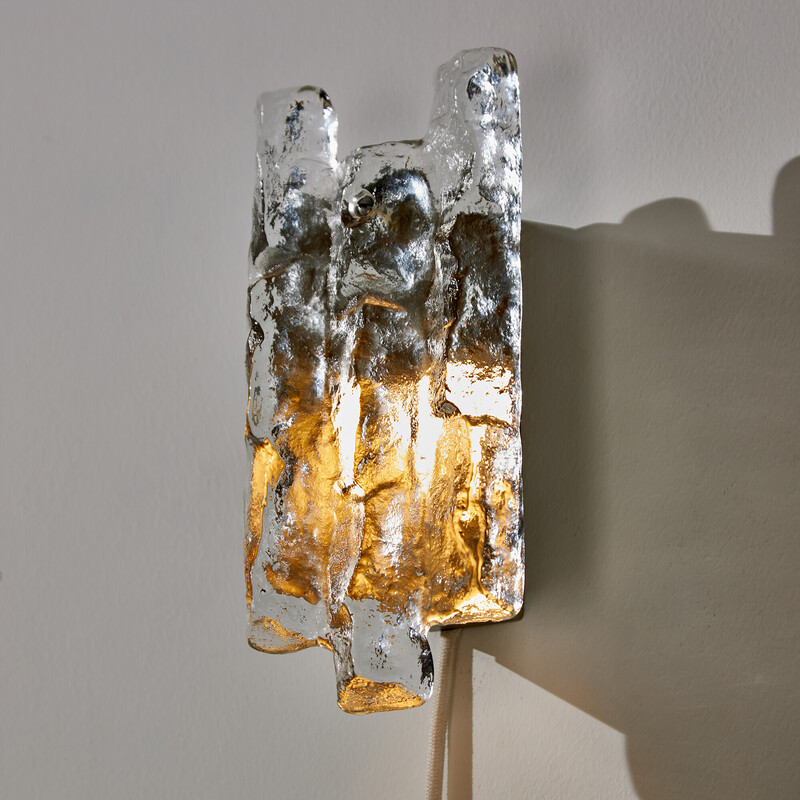 Vintage ice crystal and metal wall lamp by Julius Theodore Kalmar, 1960