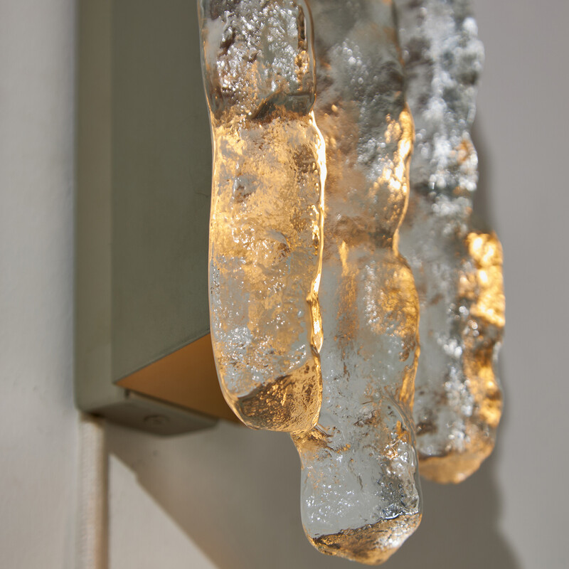 Vintage ice crystal and metal wall lamp by Julius Theodore Kalmar, 1960