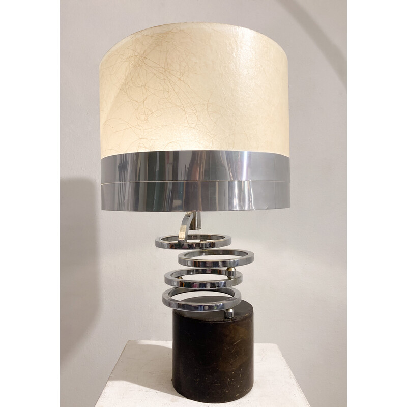 Vintage table lamp in chrome and leather